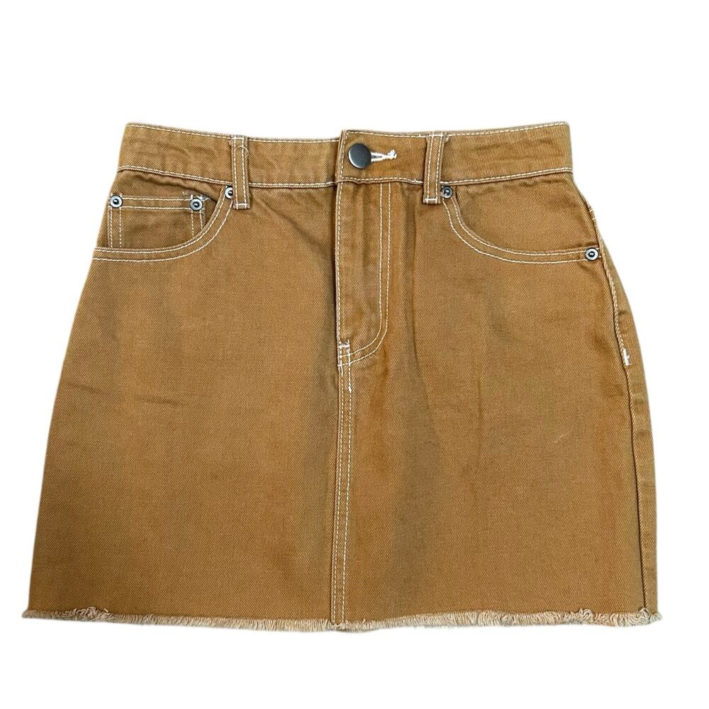 Forever 21 Denim Mini Skirt Jrs Small Tan Raw Hem Western Basic Mallcore